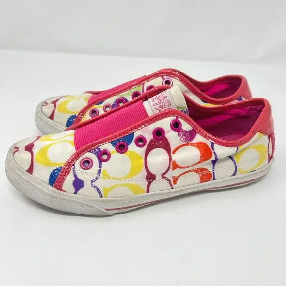 Coach Bev Slip on Sneaker Colorful C Logo Bright Preppy Hot Pink Laceless Size 7 - Picture 4 of 8